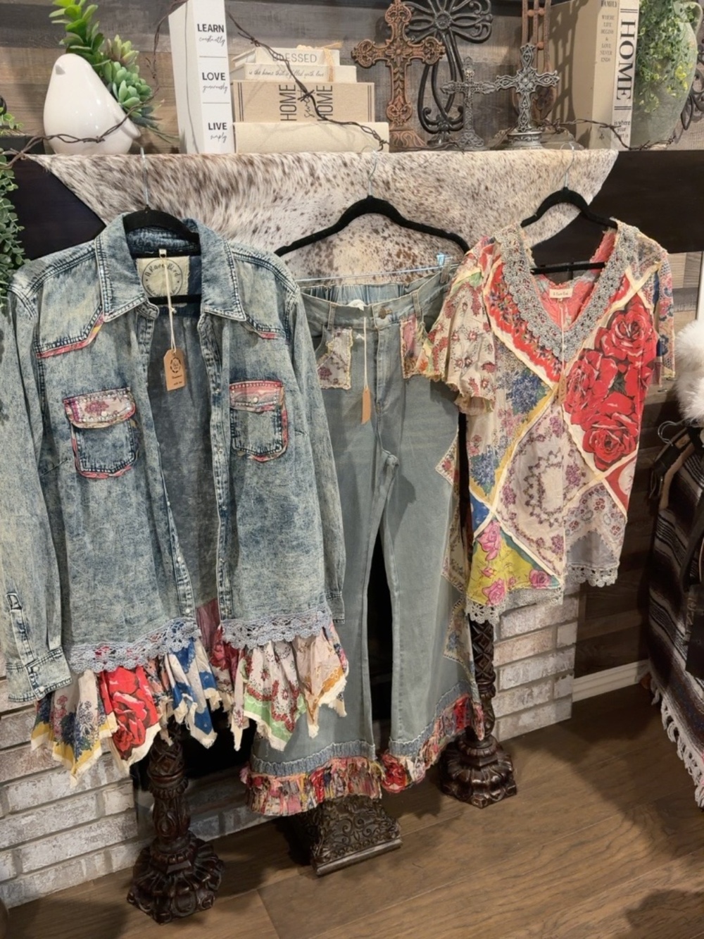 A Rare Bird3-Piece Denim Floral Patchwork Set – Boho Western - Picture 10 of 12